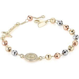 Cross Of Jesus & Mary Rosary Bead Cross Adjustable Link Bracelet